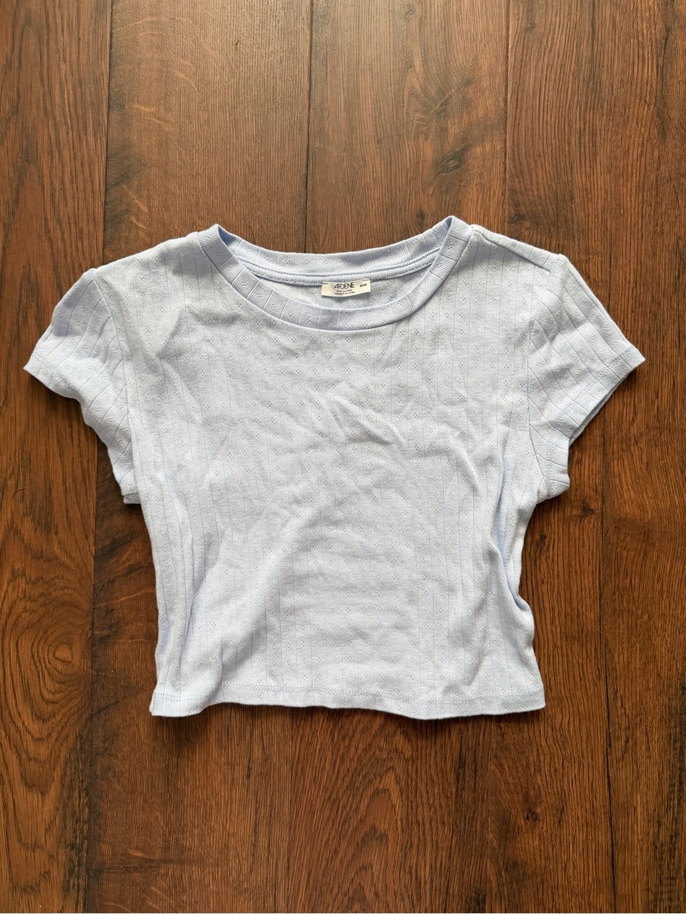 Light Blue Pointelle Short Sleeve Top